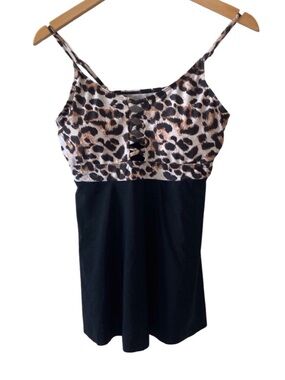Cupshe Leopard Print Black Tankini Swimsuit Set Size XL NWT